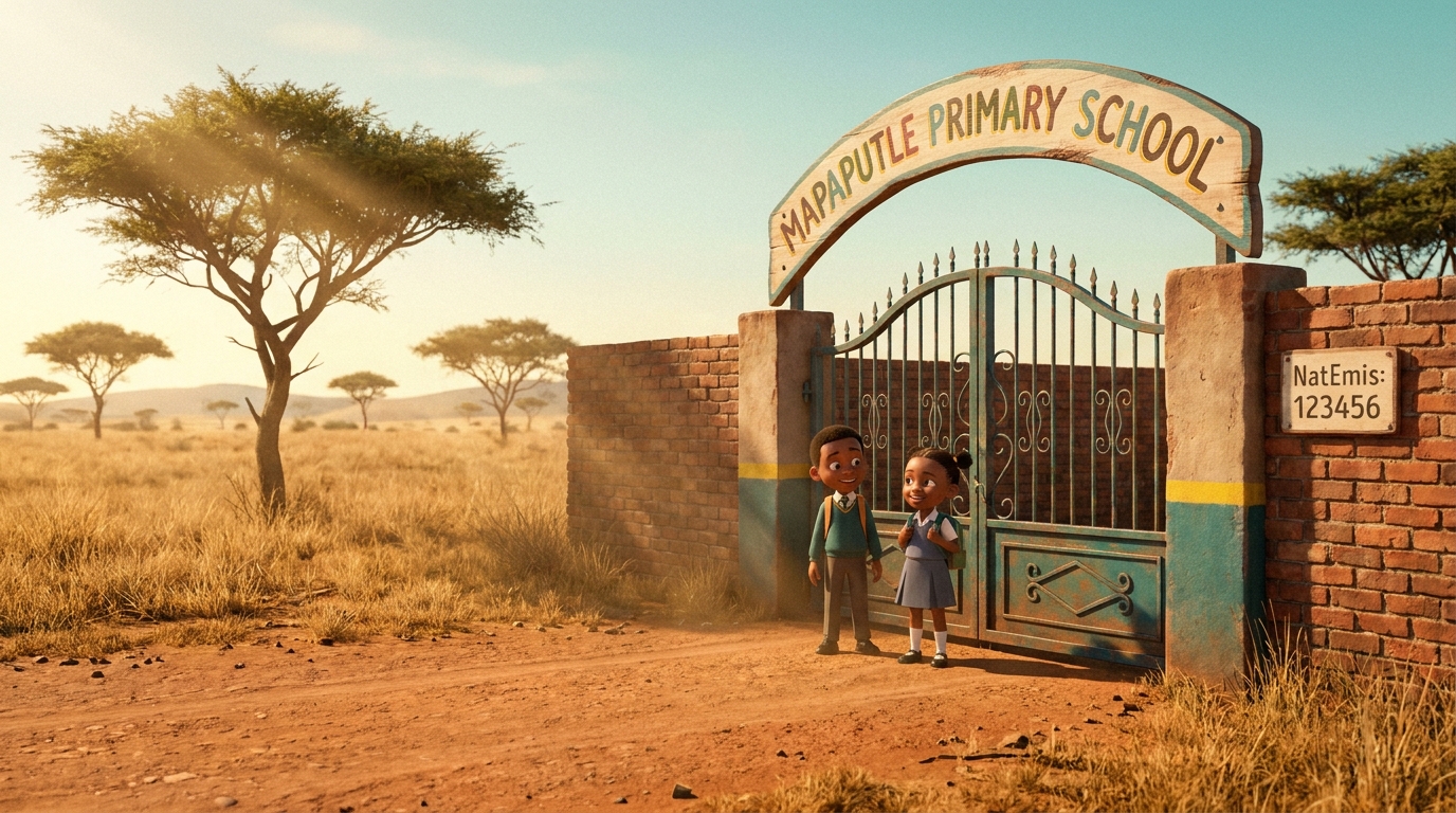 The Mapaputle Primary School gate with the painted school sign