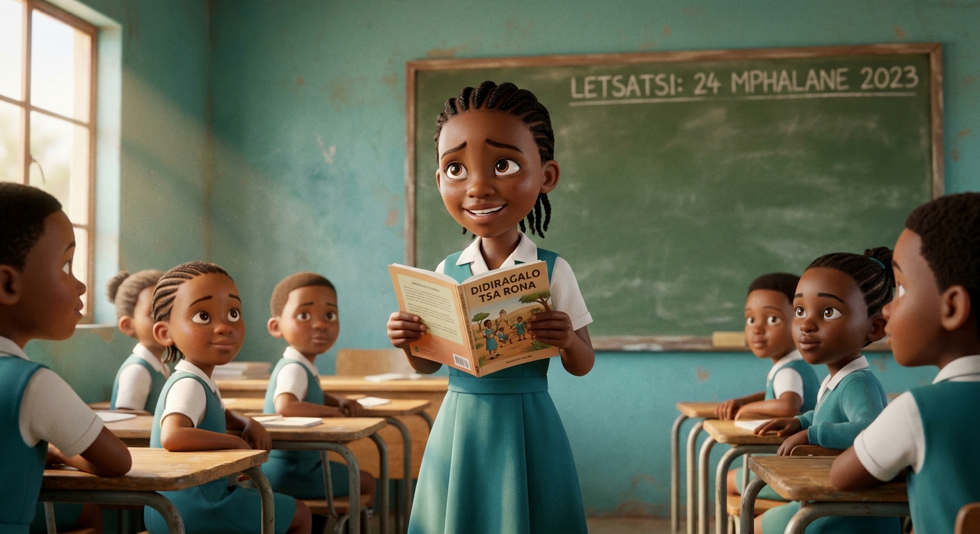 A learner reading aloud in front of her Grade 4 class