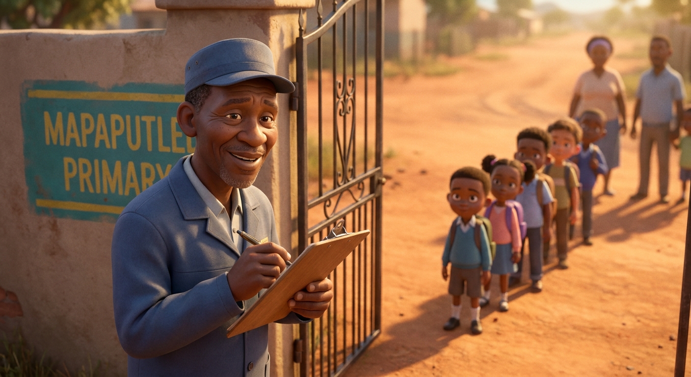 A teacher walking learners along the perimeter fence at home time