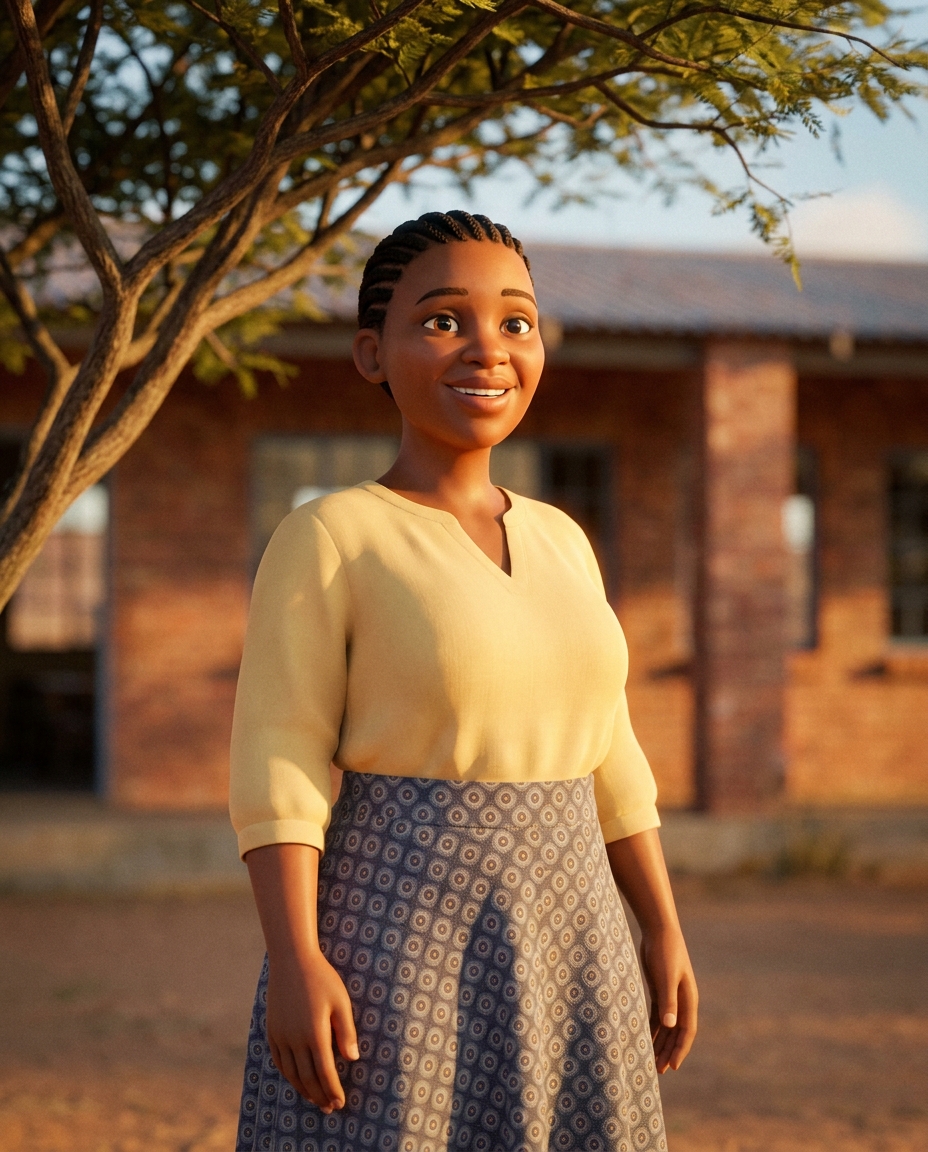 Portrait of Mma Lesedi, our home-language teacher, smiling warmly